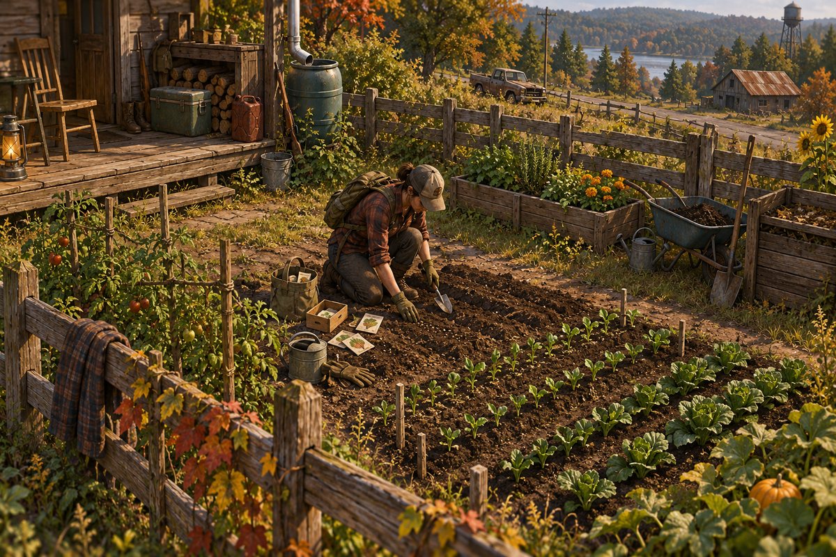 Original illustration of a small garden being planted.